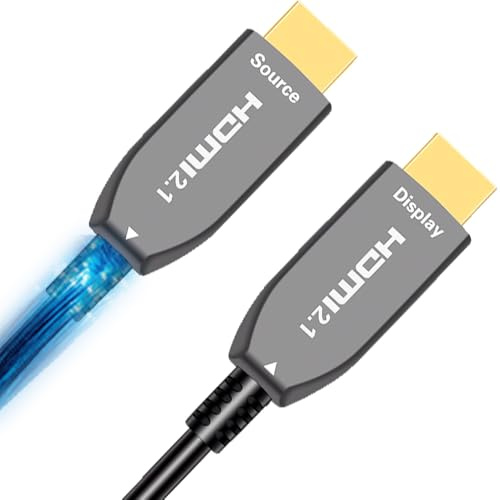 Elfcam® - 200m 8K Câble HDMI 2.1 à Fibre Optique Multimode OM3, Câble HDMI Ultra Prend en Charge 48 Gbit/s 8K@60Hz 4K@120Hz HDR Dynamique HDCP 2.2 et 2.3 eARC, Compatible avec Moniteur HDTV,200M