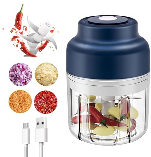 Mini Tritatutto Elettrico, 320ml Tritatutto Ricaricabile USB Tritatutto Da Cucina Trita Prezzemolo Con 3 Lame Acciaio Inossidabile, Frullatore Piccolo per Verdure, Frutta E Carne