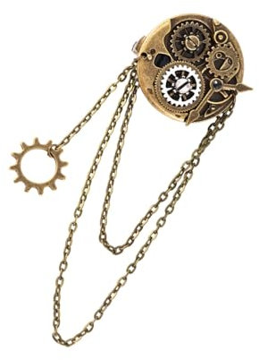rockible Steampunk-Brosche mit Quasten, Kette, Uhr, Zahnrad, Haarspange, Haar-Accessoire, vielseitig verwendbar, originelles Haar-Accessoire für Abendkleider,