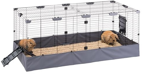 Ferplast Kaninchenstall, Bunny HUB 02 Innen-/Außenbereich Gehege, Mit Zubehör, Aus Recyceltem Eisen und Kunststoff, Vielseitiger Stoff, Einfache Reinigung, 140 x 71 x h 59,5 cm