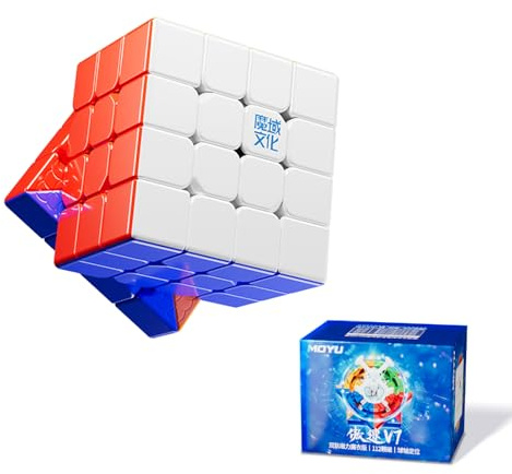 Moyu Aosu V7 4x4 Magnetic Speed Cube Without Sticker with UV Coating, 4 x 4 Professional Cube, 112 Magnets, Non-Stick Design, Magic Cube with Adjustable Elasticity (Dual-Track Version)