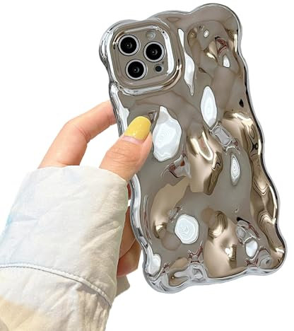 XIZYO Case for iPhone 16 Pro 6.3 Inch, Cute Solid Color Curly Wave Shape Soft TPU Bumper Phone Case, for Women Girls Aesthetic Design Silicone Slim Shockproof Phone Cover, Silver