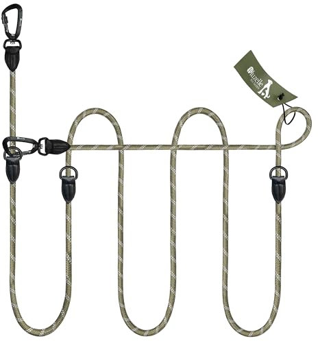 BLUZELLE Verstellbare Hundeleine 3m, Mittelgroße & Große Hunde, Freihandleine Doppelleine für 2 Hunde, 2 Starke Aluminium-Sicherheitskarabiner, Reflektierende Paracord-Leine, Farbe:Grün