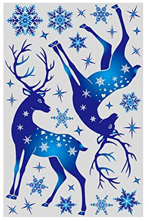 Weihnachtsaufkleber Glasfenster Dekoration Elektrostatischer Film Blau Schneeflocke Elch Glasfilme Weihnachtsdekoration Schneeflockenaufkleber for Runde weihnachtsaufkleber(China)