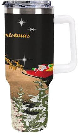 3D Printing Christmas, Santa Claus, Yeti, Christmas Tree Large Insulated Travel Mug - Stainless Steel - Leakproof - Ideal for Hot and Cold Drinks - Includes Straw 40oz