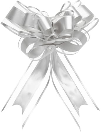 QUARKZMAN 20 Stück Große Geschenkschleife, 16cm Ziehschleife (Silber) | Geschenk Dekoschleife Basteln Hochzeit Geburtstag Geschenkverpackung
