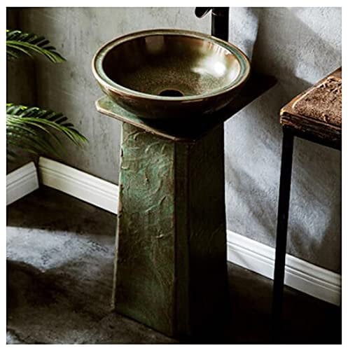 GLJTUO Pedestal Sink Handcrafted Ceramic wash Basin Pedestal washbasin for Indoor and Outdoor 44 x 40 x 80cm (F)