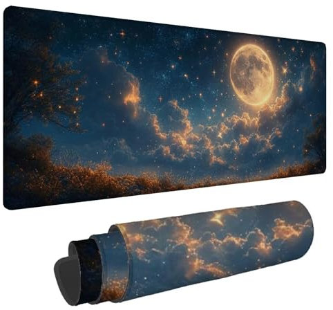 Alfombrilla de Raton Luna Alfombrilla de ratón XXL 1200x600x3mm Mouse Pad Cielo Estrellado, Bordes Cosidos Impermeable Mousepad Gaming, Mejora la precisión y la Velocidad for Ratón y Teclado N-646