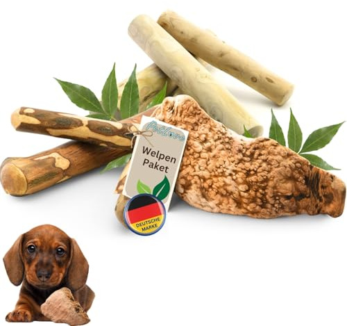 PetLove Kauholz Set für Welpen, Kaffeeholz, Olivenholz & Kauwurzel | Kauhölzer für Welpen & kleine Hunde, Kauspielzeug zur Zahnpflege