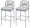 Lot de 2 tabourets de Bar Rope HWC-O21, Outdoor Assise rembourrée Corde tressée métal - Gris Clair, Coussin Gris Clair