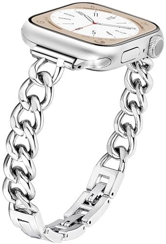 Ocaer Compatible with Apple Watch Straps 42mm 41mm 40mm 38mm, Stylish Metal Chain Link iWatch Strap for iWatch Series 11 10 9 8 7 6 5 4 SE 3 2 1, Slim Jewelry Apple Watch Bracelet for Women（Silver）
