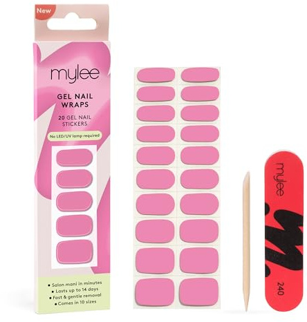 Mylee Gel Nail Wraps [Peony] - 20 Pre-Cured Gel Stickers for Instant Mani | No Lamp Needed, Chip-Resistant, Glossy Finish, Lasts Up to 14 Days, Easy to Apply - Vegan & Cruelty-Free