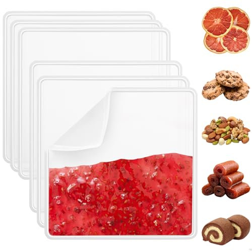 6Pcs Silicone Dehydrator Sheets, Non-Stick Tray Liner with Edge (14x14 inches), Reusable Silicone Dehydrator Mats Compatible with Excalibur Dehydrators for Fruits, Vegetables, Eggs, Meat, Yogurt