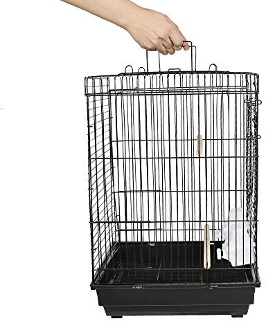 Vogelkäfig Wellensittich Kanarien Käfig,Vogelkäfig Vogelvoliere Tierkäfig Vogelhaus,mit extra viel Platz,mit Freisitz und Zubebör mit Ständer,Exotenkäfig（40x40x58cm Schwarz）