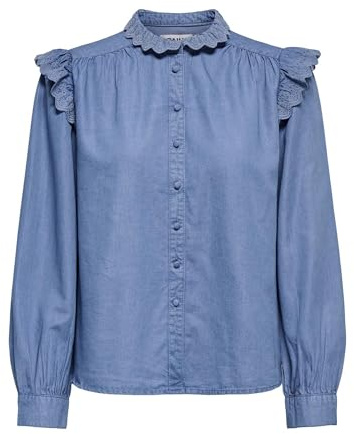 ONLY Damen Onlpiper L/S Emb Frill DNM Shirt Qyt