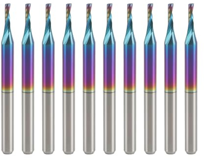 BFVV 10 Pcs Spiral Router Bit 1/8 inch Shank, O-Flute Up-Cut Solid Carbide Milling Cutters with DLC Coating CNC Router Bits , Ideal for Acrylic, Plastic, Aluminum, Wood