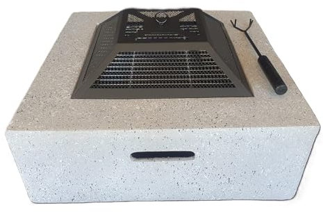 Feuertonne, Feuerschale, Grill, Feuerschale Steinoptik, Design Feuerstelle Betonoptik (Eckig)