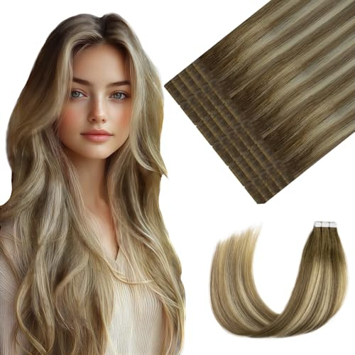 Youngsmile Invisible Tape extension Echthaar 30g 35cm Blond Farbe #3/8/22 | 20stk Balayage Dunkelbraun bis Mittelblond mit Blond Ombre,Remy Echthaar, Invisi Edge, Unsichtbar Natürlicher, Seidig Weich