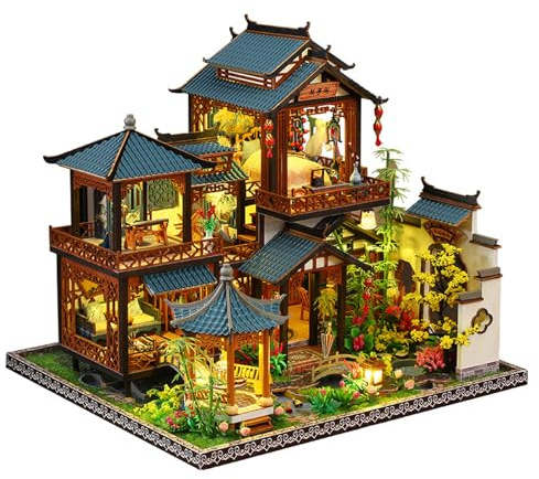 YLME Puppenhaus mit Möbeln Bastelsets für chinesische Gartenhäuser aus Holz Handgefertigtes 3D-Bücherzimmer-Modell Casa-Puppenhäuser Als Geburtstagsgeschenk für Freunde