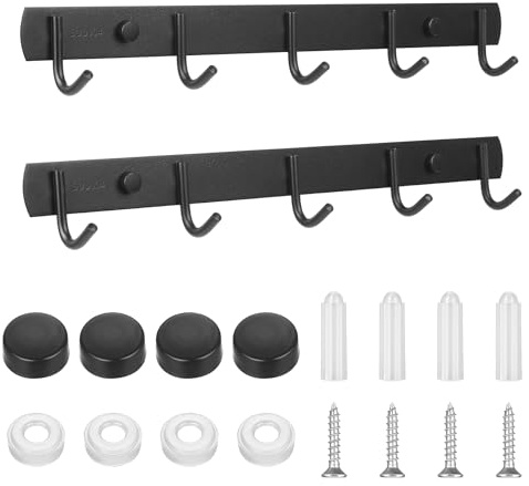 SZYILIDA 2 PcsKitchen Utensil Holder Wall Mounted, Black Kitchen Utensils HoldersKitchen Hooks for Utensils Hanger, Space Saving Kitchen Utensil Racks & Holders with 5 Hooks for Bathroom Bedroom