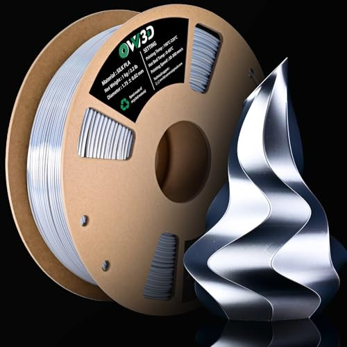 OVV3D Filamento PLA 1.75 1kg, Impresora 3D Filamento PLA Seda 1.75 +/- 0.02mm, Filamento 3D Impresora PLA Filamento Metal Plata, PLA 1kg /2.2lbs