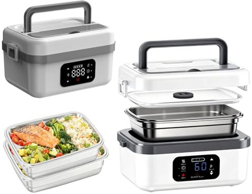 Heated Lunch Box for Adults,1L Cordless Electric Lunch Box Battery Powered | 1 LSmart Wireless Heat Lunchbox Portable Food Warmer Heatable Lunch Box with Touch Screen for Car Truck Office Camp Outdoor