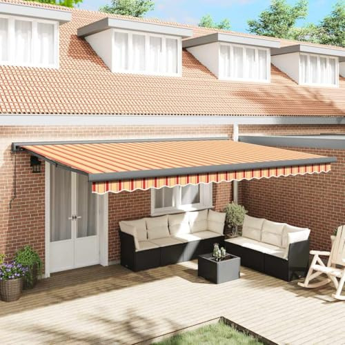 Tenda da sole retrattile 5 x 3 m giallo bianco tessuto alluminio protezione UV copertura terrazza motorizzata montaggio a parete
