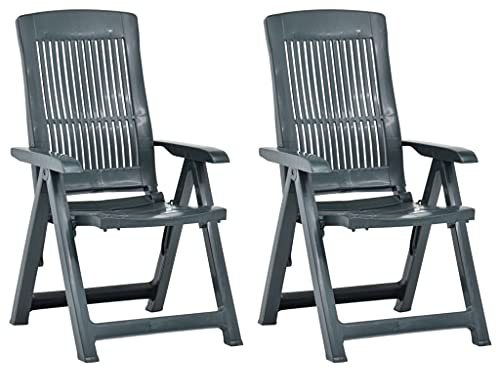 Fangmaliuyun 2er Set Klappbare Gartenstühle Kunststoff Grün verstellbare Rückenlehne 60 x 61 x 109 cm wetterfest & platzsparend für Terrasse Balkon Camping