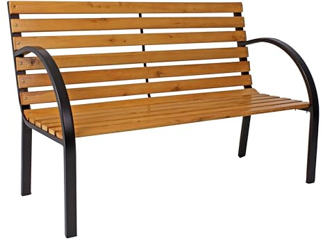 DELUKE Parkbank Tom - 122cm Breit, Tanne, Natur | Gartenbank Wetterfest Terrassenbank Sitzbank Outdoor
