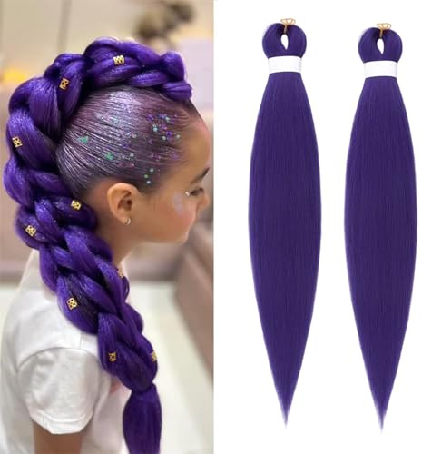 2 Unidades Pelo Morado para Trenzas, 30 Pulgadas Extensiones pelo Morado, Prestirazados Kanekalon Morados, Purple Hair Extensions Para Halloween, Fiestas Y Cosplay
