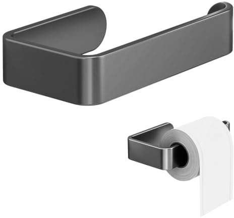 Grey plastic wall-mounted toilet roll holder (no drilling required) | No Drill Self Adhesive Toilet Paper Holder with Shelf for Washroom,Supplied with double-sided adhesive tape