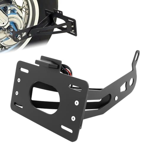 Velexmoto Seitlicher Kennzeichenhalter passend für Yamaha XV 535 Virago | Motorrad-Kennzeichenhalter passend für Yamaha XV 1100 Virago 1986–1999, XV 535 Virago 1987–2003, mit LED-Kennzeichenleuchte