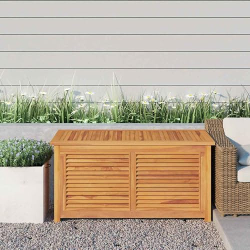 Ziaphsol Gartenbox mit PE-Beutel 114 x 50 x 58 cm massives Teakholz Latten Design für Kissen Aufbewahrung truhe wetterfest draußen Ordnung Stauraum