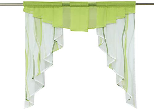 HongYa Tunnelzug Scheibengardine transparenter Voile Kurzgardine für Kleinfenster H/B 80/80 cm Creme Grün
