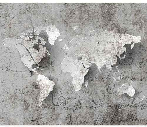 decomonkey Fototapete Weltkarte 400x280 cm XL Tapete Fototapeten Vlies Tapeten Vliestapete Wandtapete moderne Wandbild Wand Schlafzimmer Wohnzimmer Steinwand Vintage Retro grau