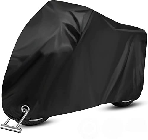 Funda para Moto, opamoo Cubierta de Motocicleta Impermeable Funda Protector 190T Cubierta de la Moto a Prueba de UV Lluvia Polvo 265 x 125 x 105 cm con el Bolso del Almacenaje (Negro)