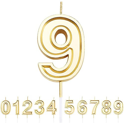 URAQT Geburtstag Zahl Kerzen, Gold Glitzer Geburtstagskerzen, Dekorative Geburtstagstorte, Hochzeitsparty, Abschlussfeier Usw 9.