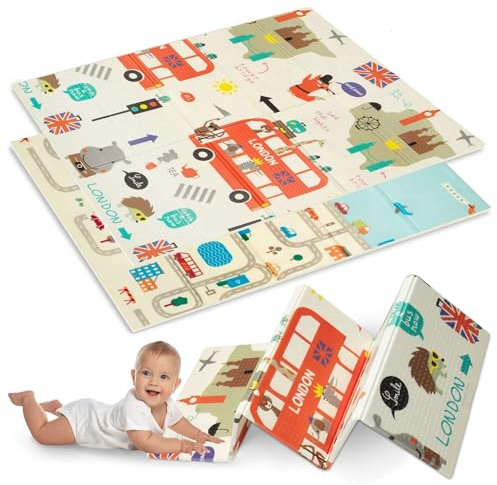 Humbi Spielmatte Baby Krabbelmatte Faltbarer XPE-Schaumstoff Doppelseitig Wasserdicht Größe 120x180x1cm Teppich Babymatte rutschfest Tragbar (London/Straßen)