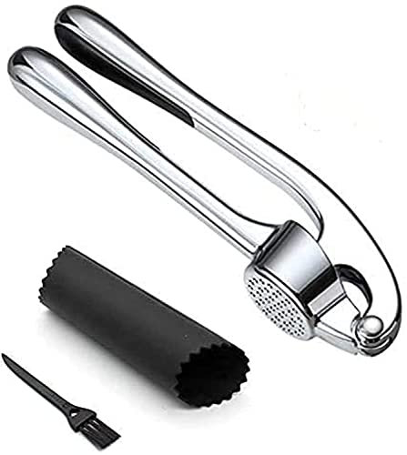 Lechay Garlic Press, Stainless Steel Garlic Press Tool with Cleaning Brush and Silicone Garlic Peeler 3 Pcs By