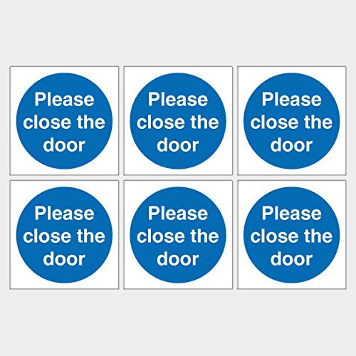 Set of 6 Please Close The Door Signs. 90mm x 90mm Self Adhesive Stickers