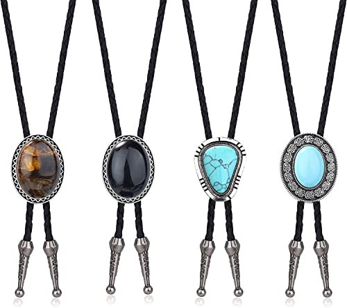Milacolato 4Pcs Bolo Ties Krawatte für Herren Western Cowboy Natural Tiger Eye Leder Krawatte Boloties Kostüm Zubehör für Männer