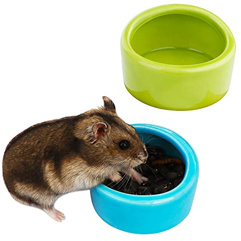 2 Pcs Ceramic Hamster Bowl, Small Animal Food Bowl and Water Dish Feeder for Hedgehog Hamster Guinea Pig Sugar Glider Rat Gerbil Mice Chinchilla (Colors May Vary)