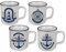 Becher Tasse Kaffebecher Kaffetasse Aus Steingut 4er-SET Maritim Küstendesign Geschenk Geschenkidee Nordsee Ostsee Dekorativ Meer Anker Leuchturm