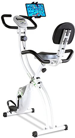 Bicicleta estática plegable con respaldo BACKFIT + soporte tablet/smartphone Blanco