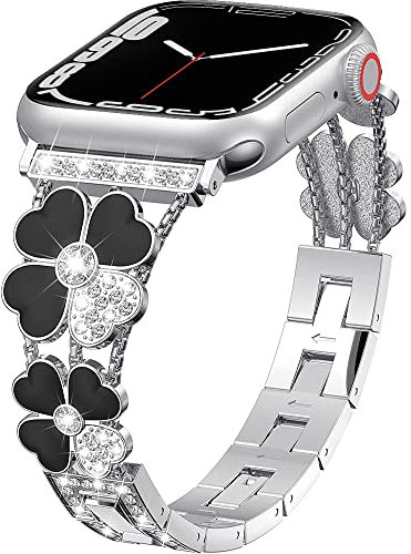 MiRowy Cinturino in Metallo per Apple Watch Series 10 42 mm/9/8/7 41 mm/Watch SE 2/1 40 mm, Glitter Diamante Inossidabile Cinturini di Ricambio per Apple Watch Series 6/5/4 40 mm/3/2/1 38 mm, Argento