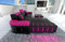 Sofa Bellagio L Form Ecksofa Leder Ledersofa mit LED Licht und Ottomane (Ottomane Links, Schwarz-Pink)