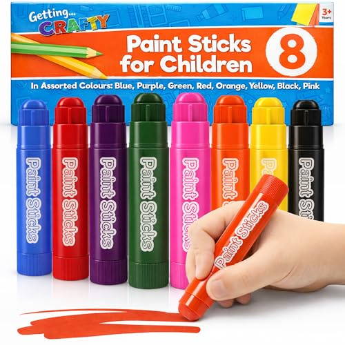 SOL 8pk Paint Sticks for Children - Mess Free Assorted Colours | Quick drying twist up paint sets for kids arts and crafts, for paper, canvas and on the go crafting