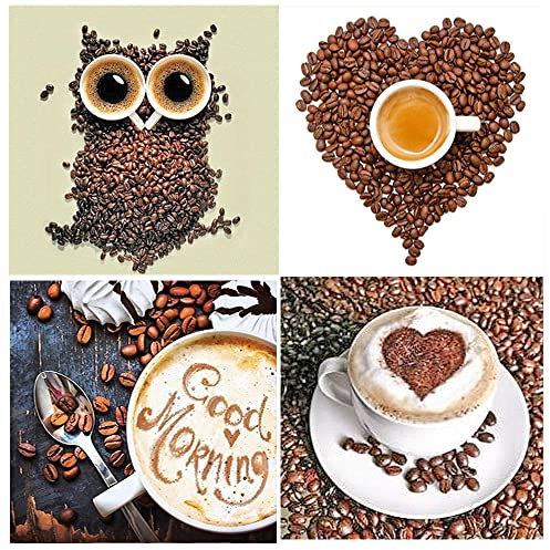 5D Diamond Painting Erwachsene 30x40 cm Diamant Painting Bilder 4 Set Diamond Painting Kaffee Eule Diamant Malerei Malen nach Zahlen Kaffe Craft Buddy Crystal Art Puzzle Strass Stickerei Bilder