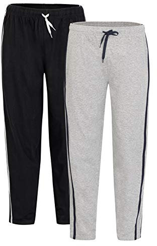 Mens 2 Pack Pyjama Bottoms Loungewear Night Pants with Pockets (2XL,Black/Grey)