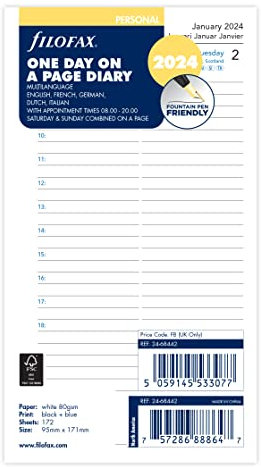Filofax Persönlicher Tag pro Seite 5 Sprachen 2024 Terminplaner